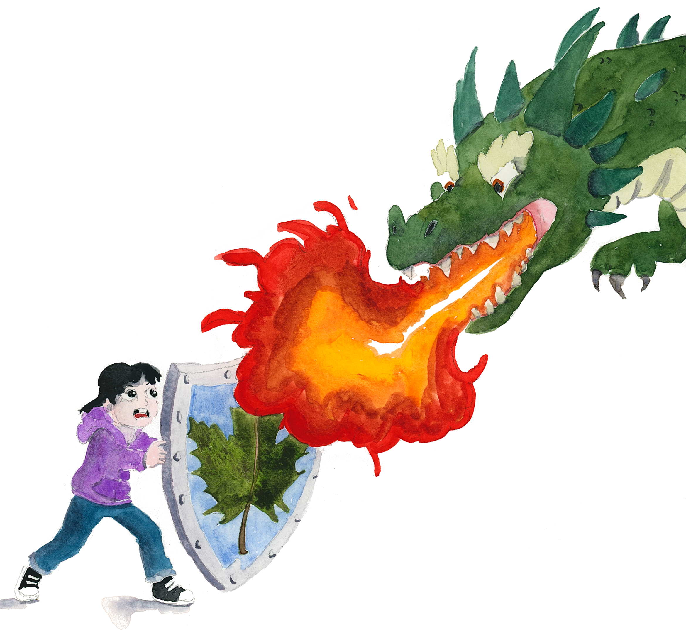 Kid fighting a dragon